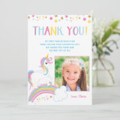 魔法の虹色ユニコーン誕生日写真フラット サンキューカード (スタンド正面)