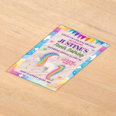 魔法の虹色ユニコーン誕生日 アクリル招待状 (レイダウン)