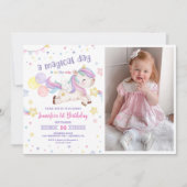 魔法の虹色ユニコーン1歳誕生日パーティーの写真 招待状 (正面)