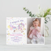 魔法の虹色ユニコーン1歳誕生日パーティーの写真 招待状 (スタンド正面)