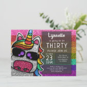 魔法の虹色ユニコーン グリッター ワンダフル 誕生日 招待状 (スタンド正面)