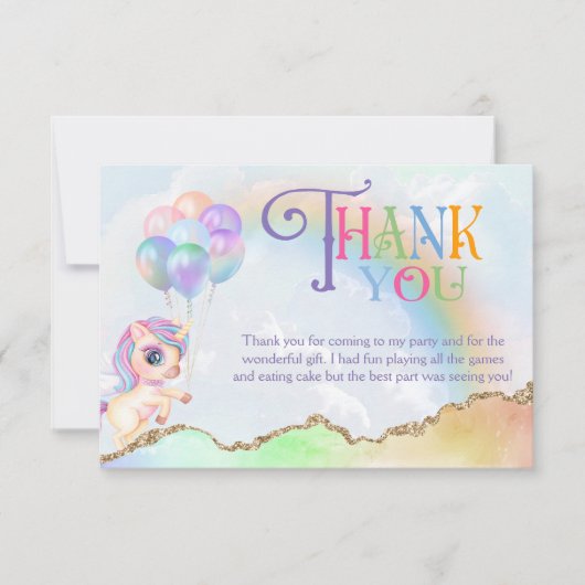 魔法の虹色ユニコーン サンキューカード (正面)