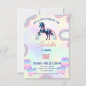 魔法の虹色ユニコーン ハッピーバースデーパーティー サンキューカード (正面)