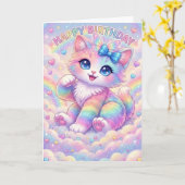 魔法の虹色子猫の子供向けファンシーなカード カード (黄色い花)