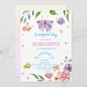 魔法の蝶ストライプの誕生日 招待状 (正面/裏面)