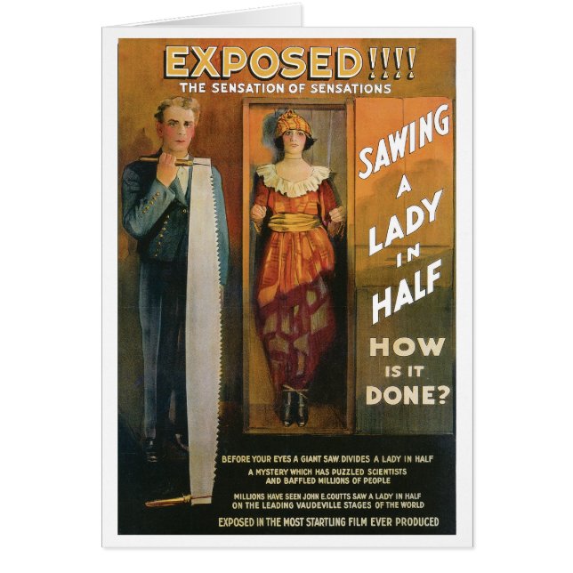 魔法の行為女性を~の手品師のヴィンテージの鋸で挽きますHalfの (正面)