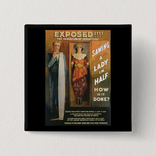 魔法の行為女性を~の手品師のヴィンテージの鋸で挽きますHalfの 缶バッジ (正面)