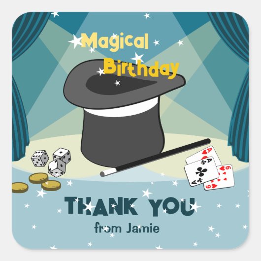 魔法の表示誕生日の名前から感謝 スクエアシール (正面)