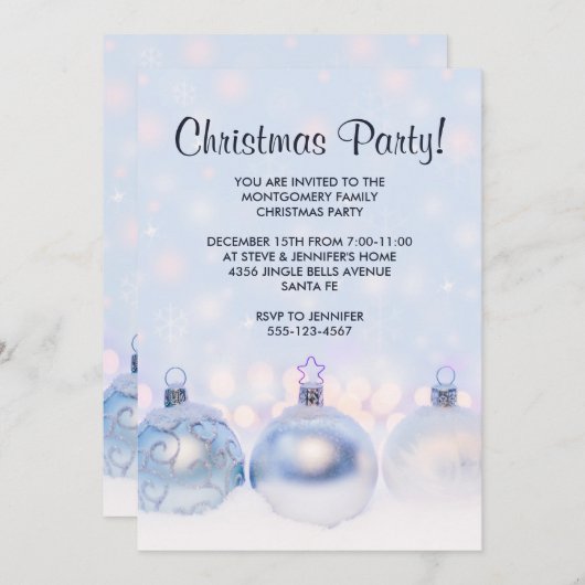 魔法の装飾金属クリスマスボールパーティー 招待状 (正面/裏面)