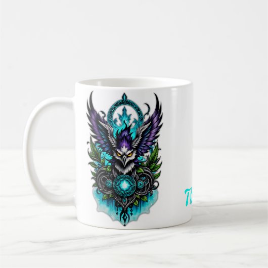 魔法の要素を持つフクロウ。 コーヒーマグカップ (左)
