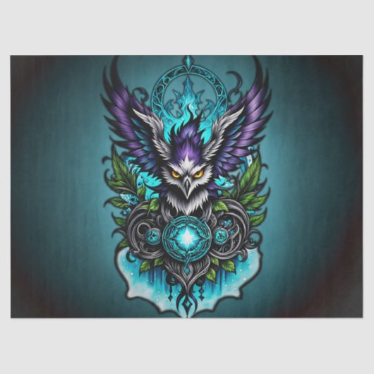 魔法の要素を持つフクロウ。 薄葉紙 (正面)