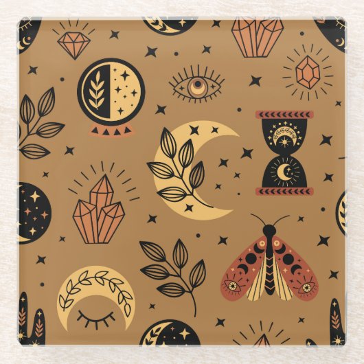 魔法の要素：魅力的なシームレスなパターン ガラスコースター (正面)