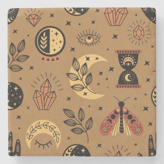 魔法の要素：魅力的なシームレスなパターン ストーンコースター (正面)