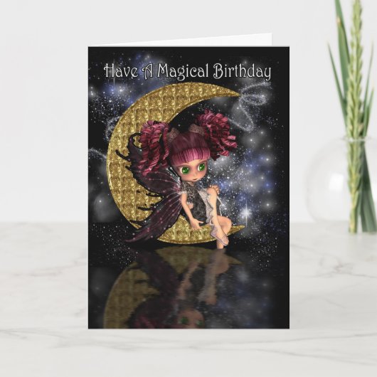 魔法の誕生日かわいい小さな月の妖精バイムーンラック カード (正面)