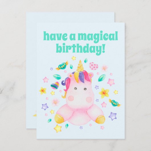 魔法の誕生日を過ごしてね、かわいい子供たちのユニコーン ポストカード (正面/裏面)