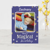魔法の誕生日スターズ写真名キッズボーイガール カード (黄色い花)