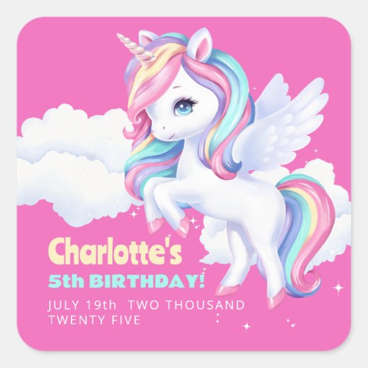 魔法の誕生日パーティーにぴったりのステッカー スクエアシール (正面)