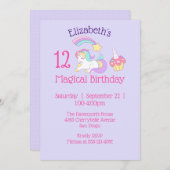 魔法の誕生日ユニコーンとカップケーキパーティー 招待状 (正面/裏面)