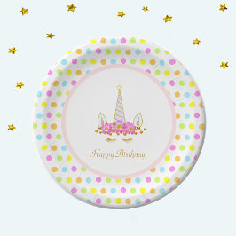 魔法の誕生日ユニコーン & カラフルなコンフェッティ ペーパープレート
