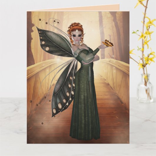 魔法の誕生日妖精の森の女の子グリーティングカード カード (黄色い花)