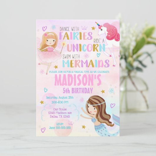 魔法の誕生日招待状マーメイドユニコーンフェアリー 招待状 (スタンド正面)