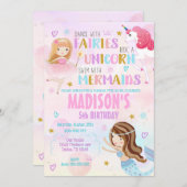 魔法の誕生日招待状マーメイドユニコーンフェアリー 招待状 (正面/裏面)