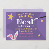 魔法の誕生日招待状 - 紫のウサギの耳 招待状 (正面/裏面)