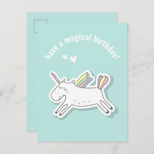 魔法の誕生日 - かわいい子供のユニコーンカード ポストカード (正面/裏面)