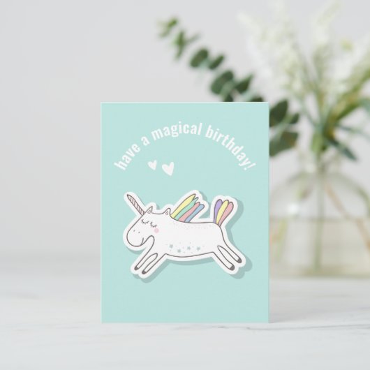 魔法の誕生日 - かわいい子供のユニコーンカード ポストカード (スタンド正面)