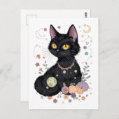 魔法の贈り物が入ったふわふわのかわいい黒猫 ポストカード (正面/裏面)
