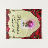 魔法の赤いバラのスイート16ビューティーパーティーの背景 タペストリー (正面(横))