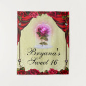 魔法の赤いバラのスイート16ビューティーパーティーの背景 タペストリー (正面)