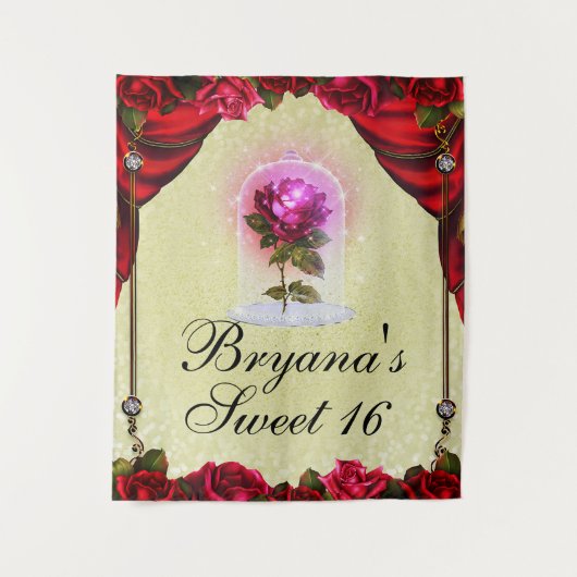 魔法の赤いバラのスイート16ビューティーパーティーの背景 タペストリー (正面)