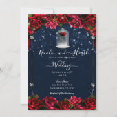 魔法の赤いローズホワイト金ゴールドシルバーブルー結婚ズ 招待状 (正面)