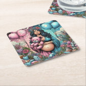 魔法の赤ちゃんシャワー | 性別の表示 スクエアペーパーコースター (アングル)