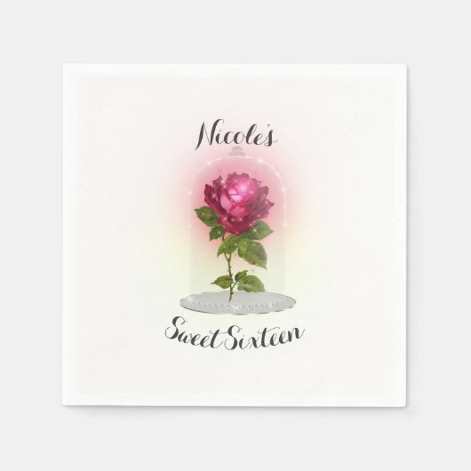 魔法の赤バラの誕生日パーティー スタンダードカクテルナプキン (正面)