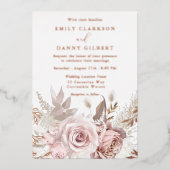 魔法の赤面とバラ結婚フローラのバラ金ゴールド 箔招待状 (正面)