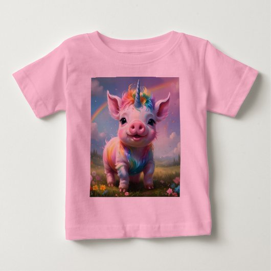 "魔法の蹄：虹のユニコーンパグ" ベビーTシャツ (正面)
