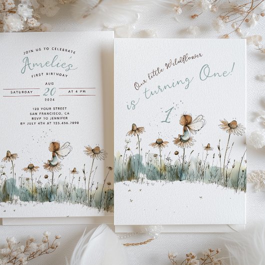 魔法の野の花の草原 初めての誕生日 招待状