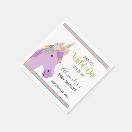 魔法の野生の1かわいい紫色のユニコーン赤ちゃんシャワー スタンダードカクテルナプキン (角)