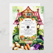 魔法の野菜の農家の市場お誕生日会 招待状 (正面/裏面)