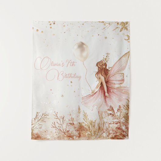 魔法の金とピンクの妖精の誕生日 タペストリー (正面)