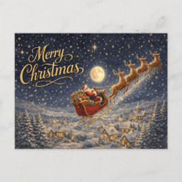 魔法の金のサンタ夜空 メリークリスマス シーズンポストカード