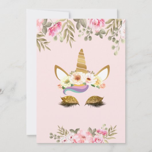 魔法の金ゴールドグリッターユニコーンフローラベビーシャワー 招待状 (裏面)