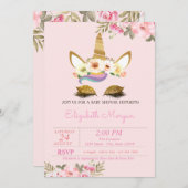 魔法の金ゴールドグリッターユニコーンフローラベビーシャワー 招待状 (正面/裏面)