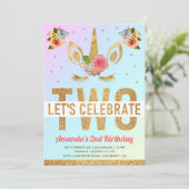 魔法の金ゴールドグリッターユニコーン2nd誕生日パーティー 招待状 (スタンド正面)