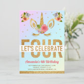 魔法の金ゴールドグリッターユニコーン4th誕生日パーティー 招待状 (スタンド正面)