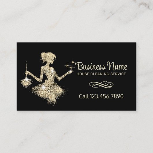 魔法の金ゴールドスパークルスメイドハウスクリーニングサービス 名刺 (正面)