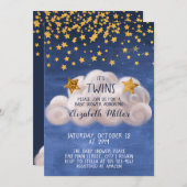 魔法の金星ネービーブルーツインズベビーシャワー 招待状 (正面/裏面)