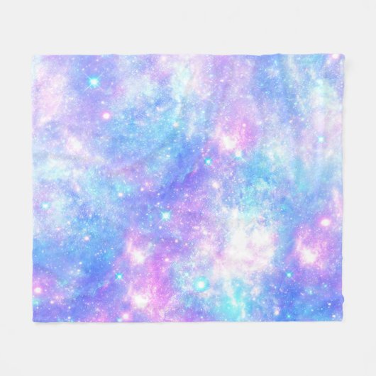 魔法の銀河系:ピンクブルースタープリント フリースブランケット (正面(横))